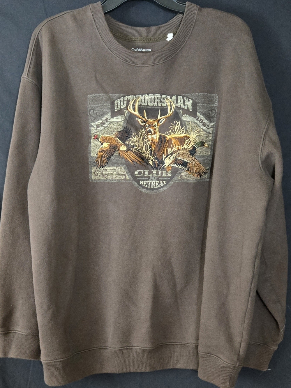 croft & barrow Brown Outdoorsman Graphic Crew Sweatshirt #595